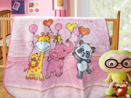 Βρεφική Κουβέρτα Κούνιας Βελουτέ Ροζ Animal Party Γαρύφαλλο 110x140 | Γαρύφαλλο - Λευκά Είδη
