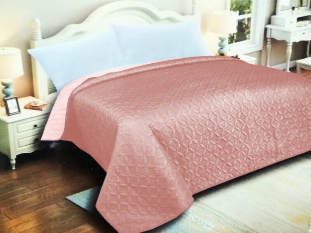 Κουβερλί Υπέρδιπλο Ανοικτό Ροζ-Σομόν Microfiber Διπλής Όψης Ρόμβος Γαρύφαλλο 220x240 | Γαρύφαλλο - Λευκά Είδη