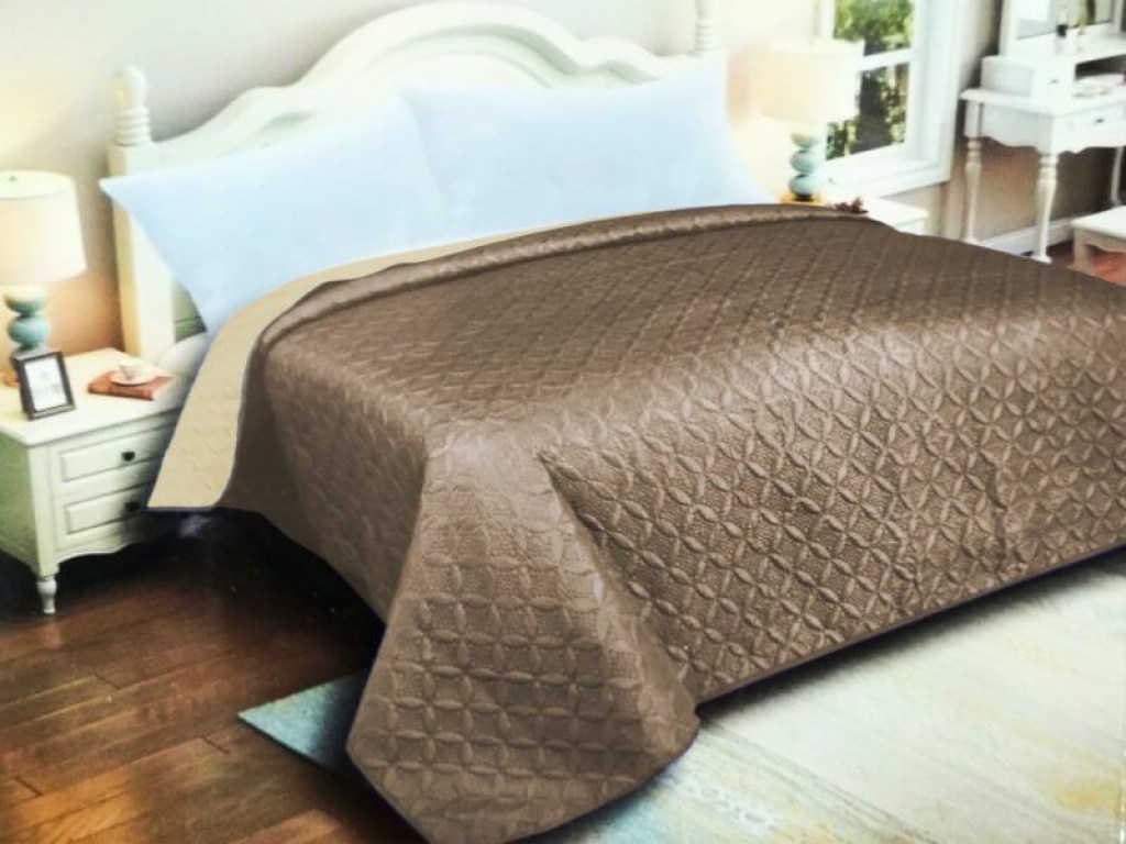 Κουβερλί Μονό Καφέ-Εκρού Microfiber Διπλής Όψης Ρόμβος Γαρύφαλλο 160x240 | Γαρύφαλλο - Λευκά Είδη