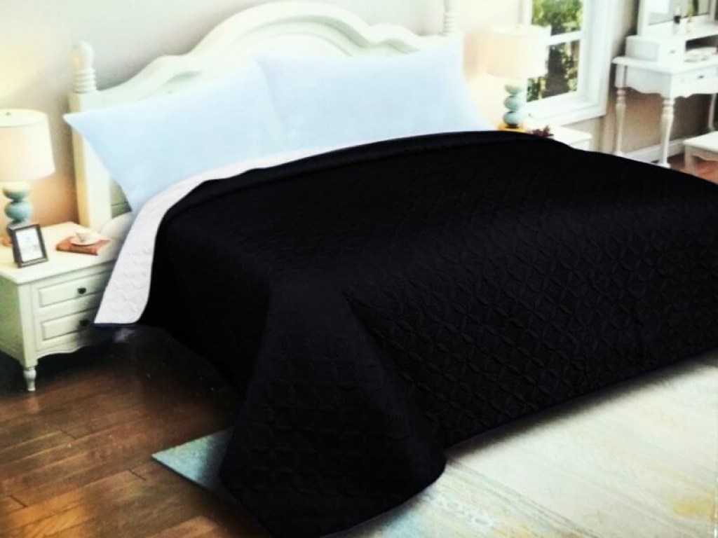Κουβερλί Μονό Μαύρο-Γκρι Microfiber Διπλής Όψης Ρόμβος Γαρύφαλλο 160x240 | Γαρύφαλλο - Λευκά Είδη
