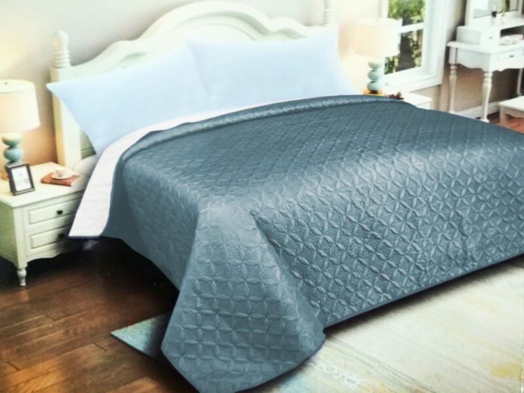 Κουβερλί Μονό Πετρόλ-Ανοικτό Γκρι Microfiber Διπλής Όψης Ρόμβος Γαρύφαλλο 160x240 | Γαρύφαλλο - Λευκά Είδη