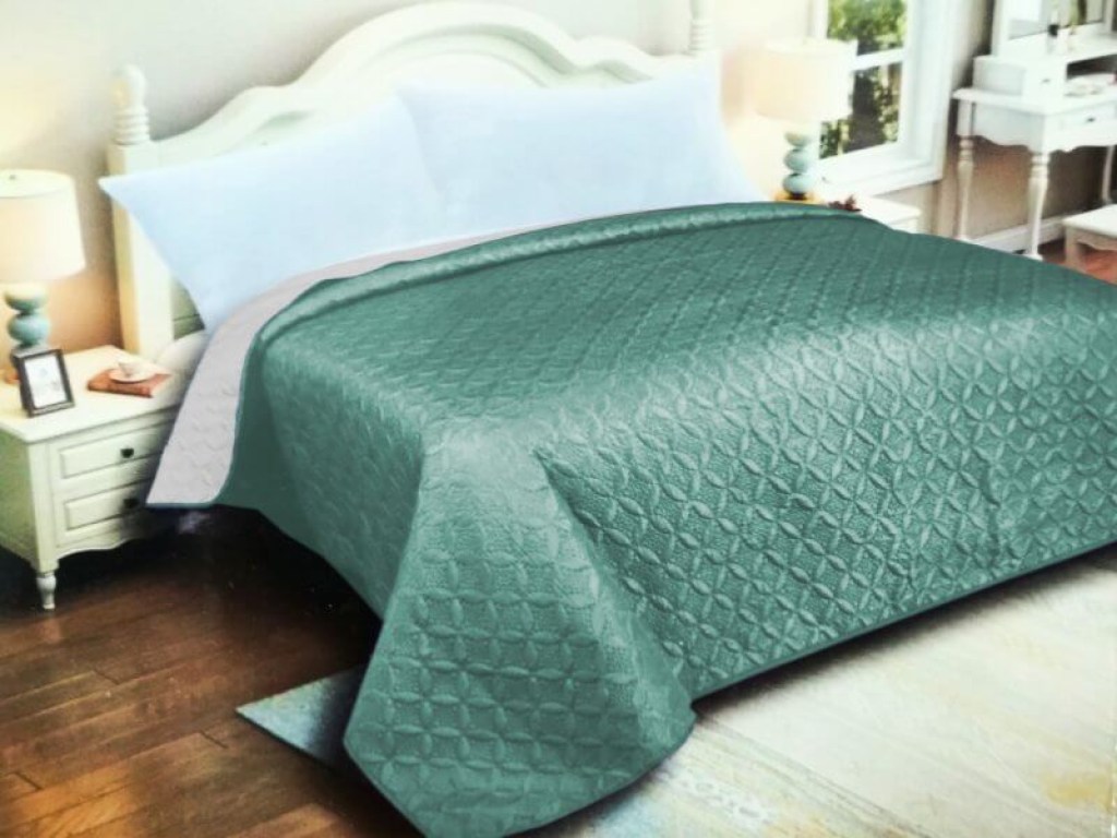 Κουβερλί Μονό Τυρκουάζ-Γκρι Microfiber Διπλής Όψης Ρόμβος Γαρύφαλλο 160x240 | Γαρύφαλλο - Λευκά Είδη