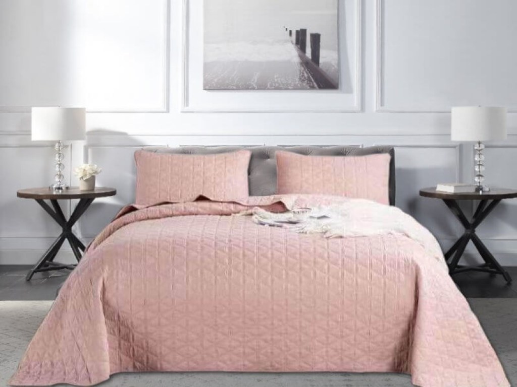 Κουβερλί Σετ Γίγας Σομόν Microfiber Diamond Διπλής Όψεως Γαρύφαλλο 240x260 | Γαρύφαλλο - Λευκά Είδη