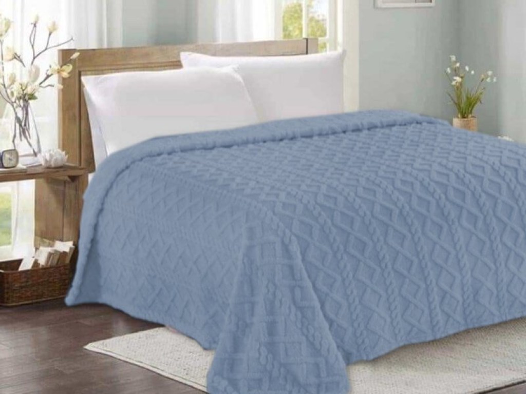 Κουβέρτα Διπλή Fleece με Sherpa Γκρι-Μπλε Ανάγλυφη Luxe Soft Γαρύφαλλο 200x230 | Γαρύφαλλο - Λευκά Είδη