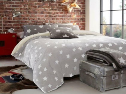 Κουβέρτα Μονή Γκρι Super Soft Flannel Sherpa Αστέρια Γαρύφαλλο 160x220 | Γαρύφαλλο - Λευκά Είδη