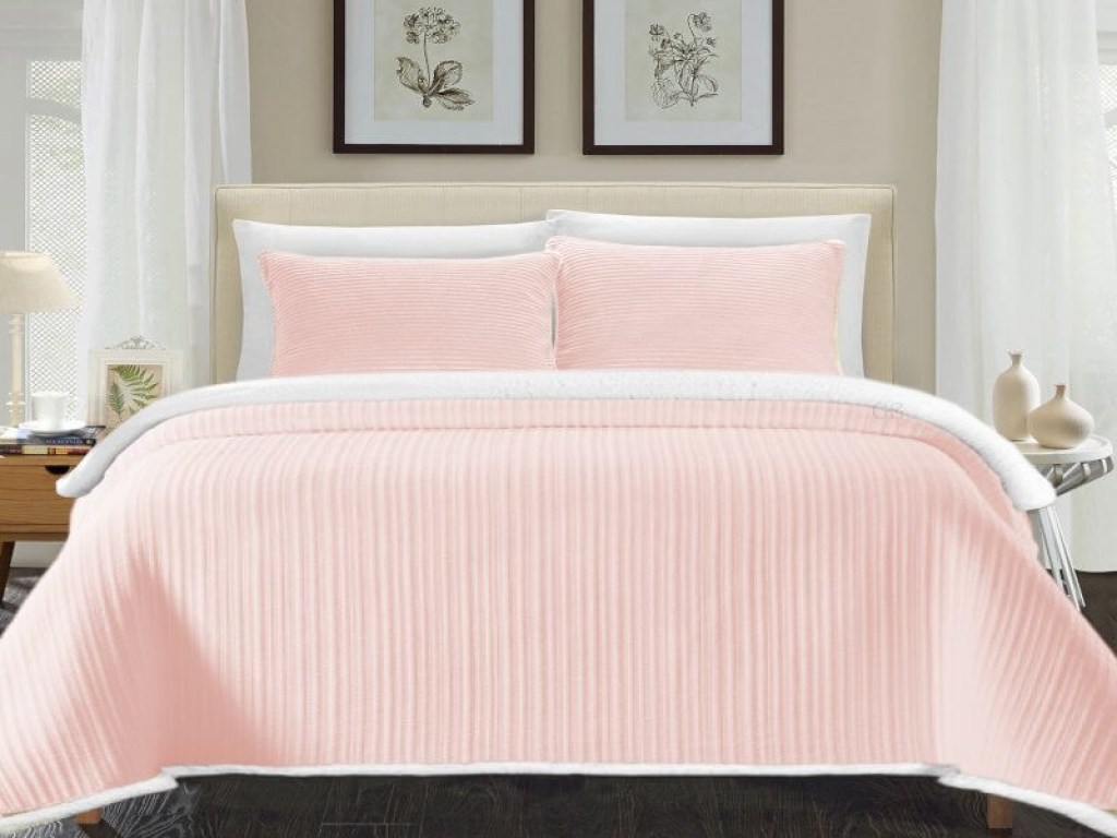 Κουβέρτα Μονή Σομόν Super Soft Sherpa Stripes Γαρύφαλλο 160x220 | Γαρύφαλλο - Λευκά Είδη