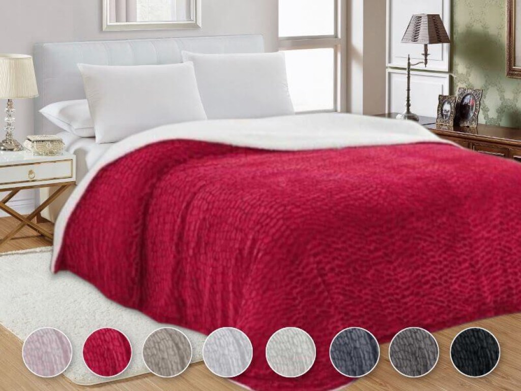 Κουβέρτα Υπέρδιπλη Βελουτέ Croco Με Sherpa Γαρύφαλλο 220x240 | Γαρύφαλλο - Λευκά Είδη