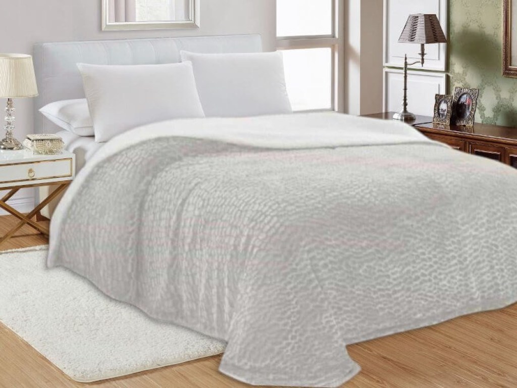 Κουβέρτα Υπέρδιπλη Βελουτέ Ιβουάρ Croco Με Sherpa Γαρύφαλλο 220x240 | Γαρύφαλλο - Λευκά Είδη