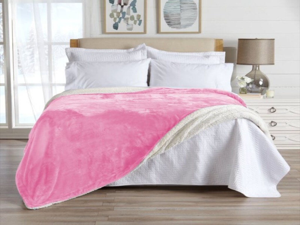 Κουβέρτα Υπέρδιπλη Βελουτέ Ροζ Με Sherpa Γαρύφαλλο 220x240 | Γαρύφαλλο - Λευκά Είδη