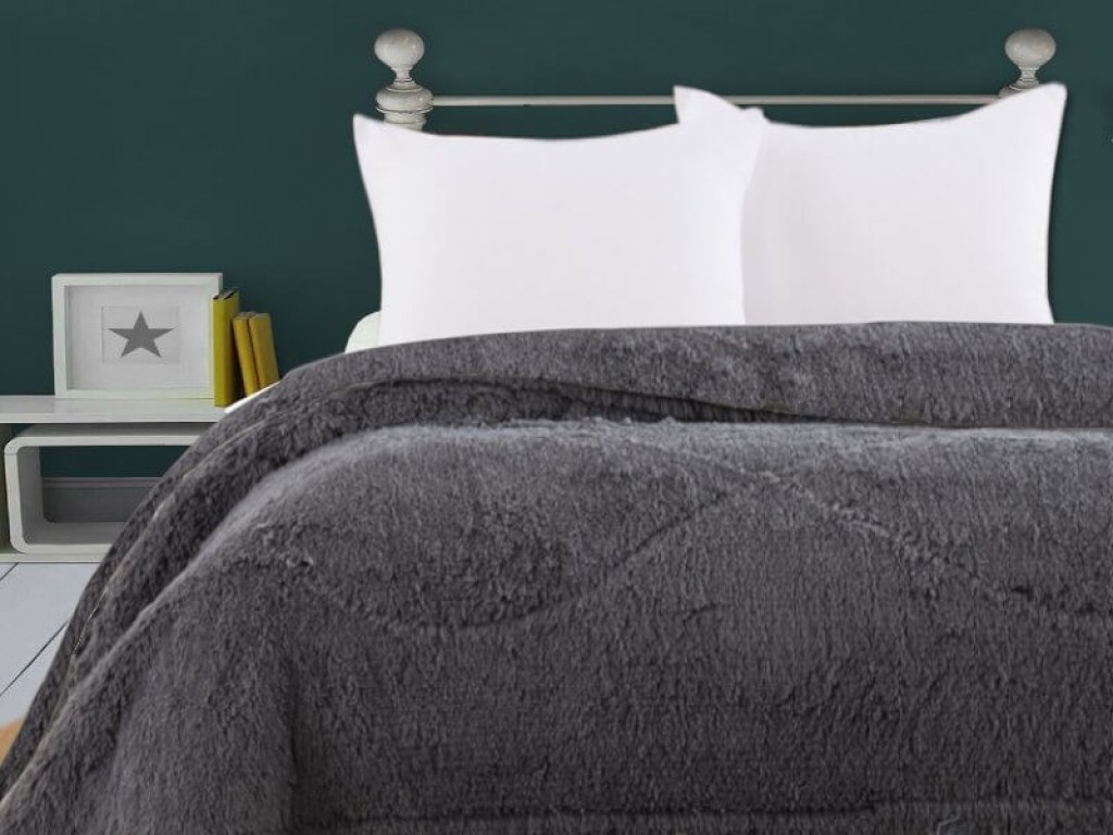 Κουβερτοπάπλωμα Υπέρδιπλο Γούνινο Σκούρο Γκρι Γαρύφαλλο 220x240 | Γαρύφαλλο - Λευκά Είδη