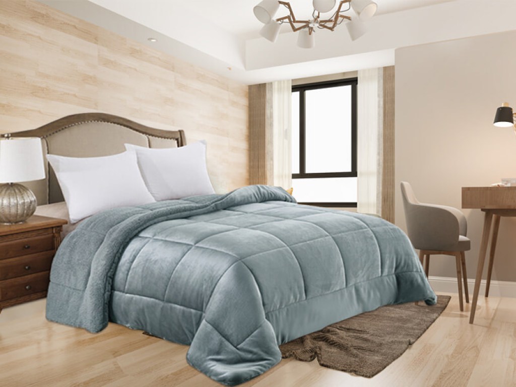 Κουβερτοπάπλωμα Μονό Βελουτέ Γκρι Square Με Sherpa Γαρύφαλλο 160x220 | Γαρύφαλλο - Λευκά Είδη