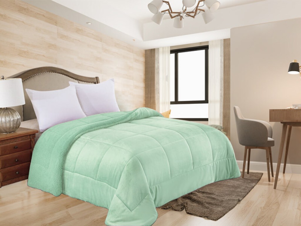 Κουβερτοπάπλωμα Μονό Βελουτέ Μέντα Square Με Sherpa Γαρύφαλλο 160x220 | Γαρύφαλλο - Λευκά Είδη