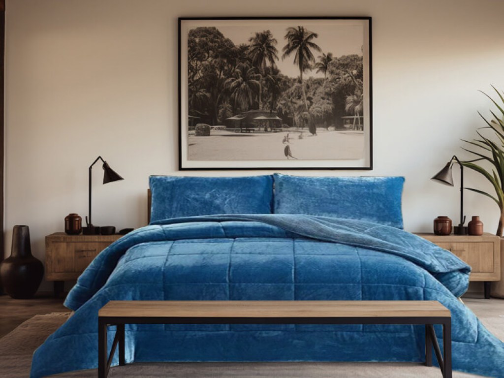 Κουβερτοπάπλωμα Μονό Βελουτέ Μπλε Square Με Sherpa Γαρύφαλλο 160x220 | Γαρύφαλλο - Λευκά Είδη