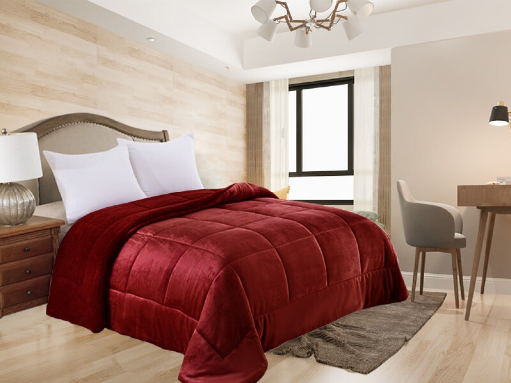 Κουβερτοπάπλωμα Διπλό Βελουτέ Μπορντό Square Με Sherpa Γαρύφαλλο 220x240 | Γαρύφαλλο - Λευκά Είδη