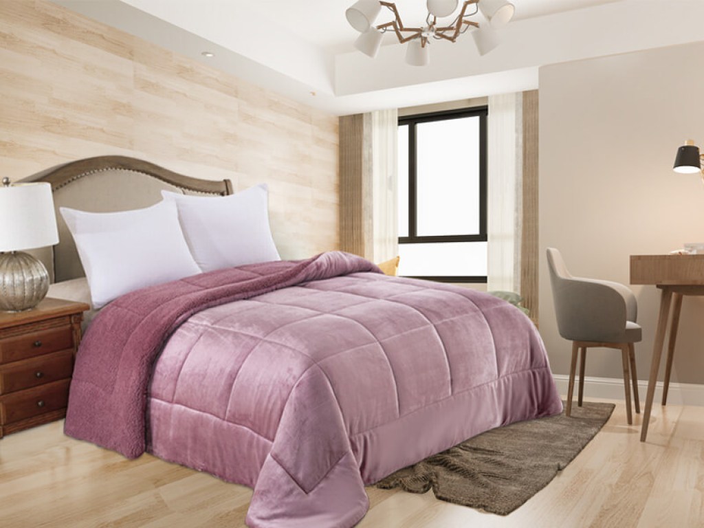 Κουβερτοπάπλωμα Μονό Βελουτέ Σάπιο Μήλο Square Με Sherpa Γαρύφαλλο 160x220 | Γαρύφαλλο - Λευκά Είδη