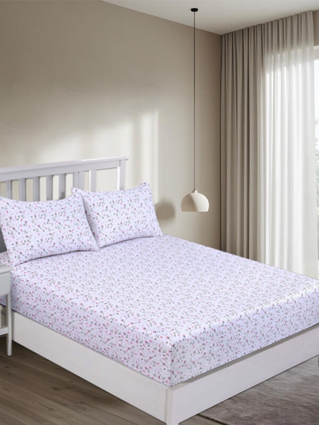 Κατωσέντονο Υπέρδιπλο Φανελένιο με Λάστιχο Εμπριμέ Anemone 100% Βαμβακερά Γαρύφαλλο 180x200+32cm | Γαρύφαλλο - Λευκά Είδη