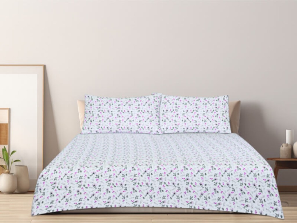 Κατωσέντονο Υπέρδιπλο Φανελένιο με Λάστιχο Εμπριμέ Anemone 100% Βαμβακερά Γαρύφαλλο 180x200+32cm | Γαρύφαλλο - Λευκά Είδη