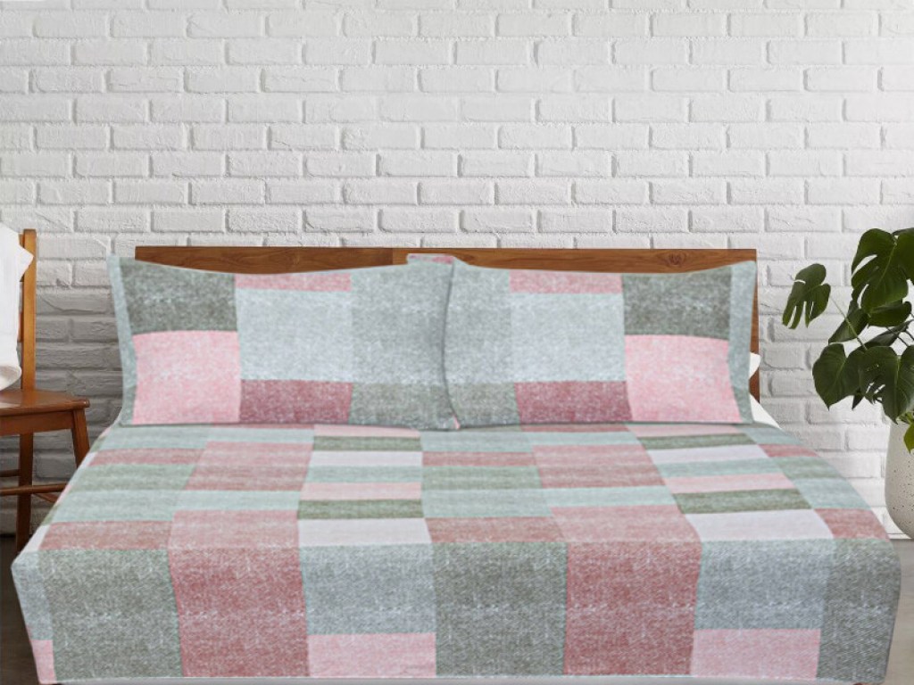 Κατωσέντονο Υπέρδιπλο Φανελένιο με Λάστιχο PatchWork 100% Βαμβακερά Γαρύφαλλο 180x200+32cm | Γαρύφαλλο - Λευκά Είδη