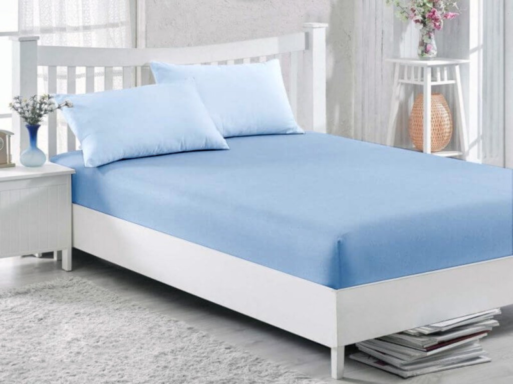 Κατωσέντονο Υπέρδιπλο με Λάστιχο Γαλάζιο 100% Βαμβακερό Γαρύφαλλο 180x200+30cm | Γαρύφαλλο - Λευκά Είδη