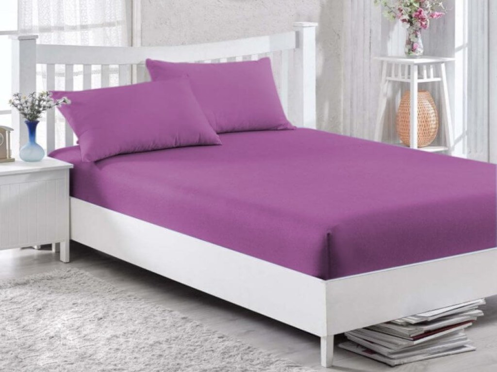 Κατωσέντονο Υπέρδιπλο με Λάστιχο Βιολετί 100% Βαμβακερό Γαρύφαλλο 180x200+30cm | Γαρύφαλλο - Λευκά Είδη
