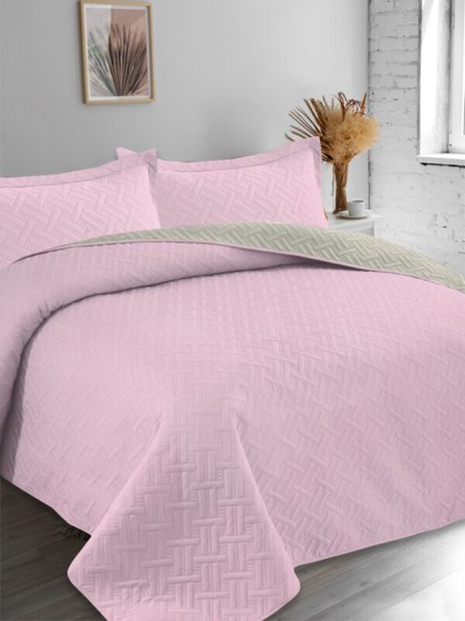 Κουβερλί Σετ Διπλό Tetris Λιλά-Μπεζ Διπλής Όψεως Microfiber Γαρύφαλλο 220x240  | Γαρύφαλλο - Λευκά Είδη
