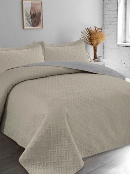 Κουβερλί Σετ Μονό Tetris Μπεζ-Γκρι Διπλής Όψεως Microfiber Γαρύφαλλο 160x240 | Γαρύφαλλο - Λευκά Είδη