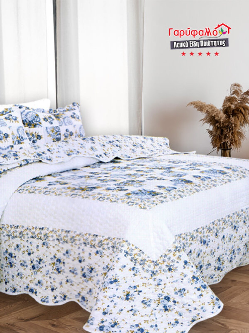 Κουβερλί Σετ Φλοραλ Blue Roses Διπλής Όψεως Microcotton Γαρύφαλλο 220x240 | Γαρύφαλλο - Λευκά Είδη