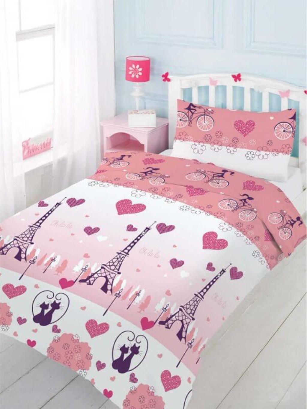 Παιδικά Σεντόνια Σετ Love Paris Ροζ Βαμβακερά Γαρύφαλλο 160x240 | Γαρύφαλλο - Λευκά Είδη