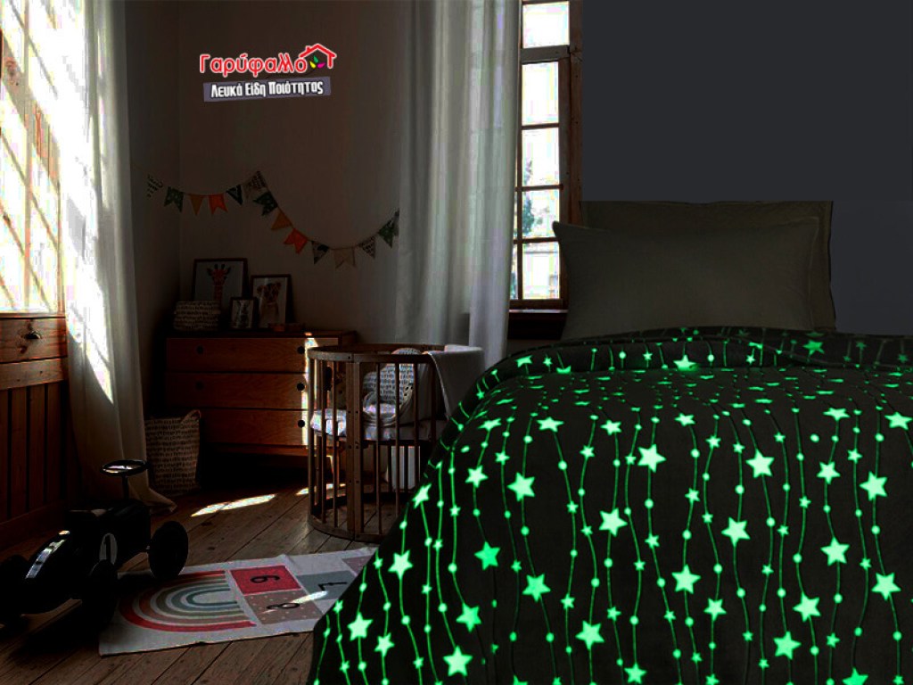 Παιδική Κουβέρτα Μονή Γκρι Κοράλ Φωσφοριζέ Αστέρια Γαρύφαλλο 160x220 | Γαρύφαλλο - Λευκά Είδη