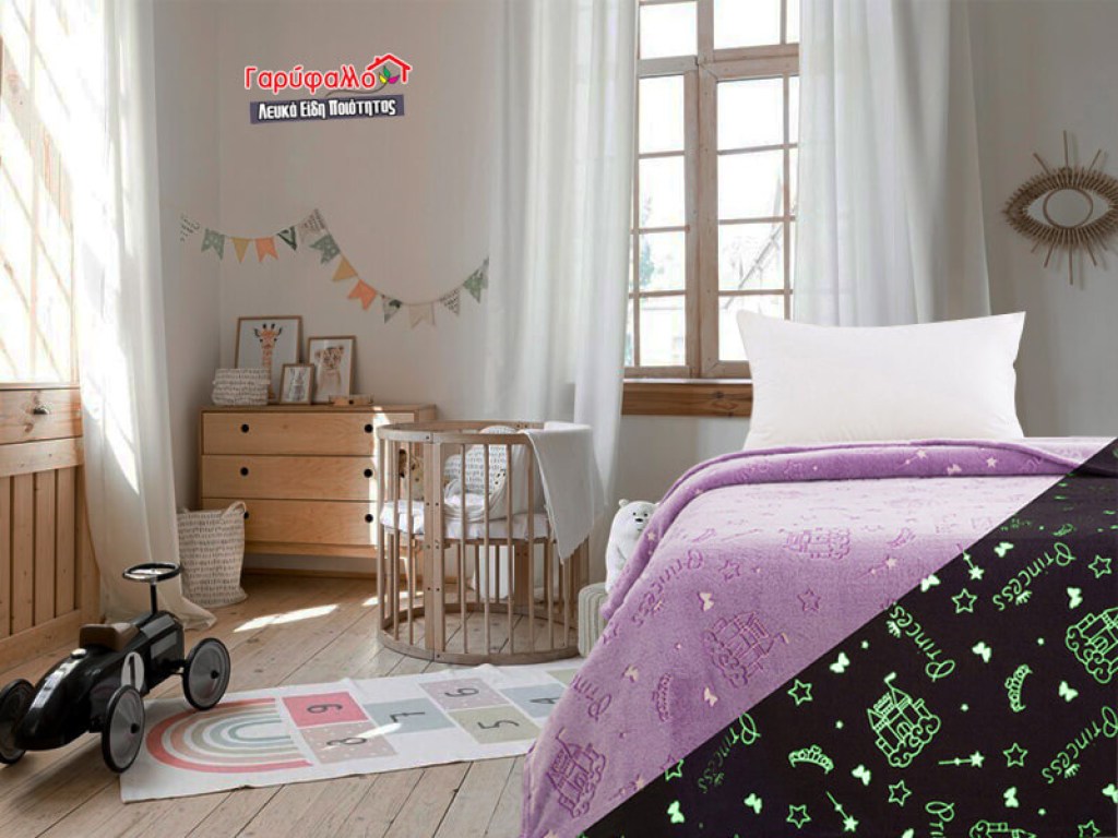 Παιδική Κουβέρτα Μονή Ροζ Κοράλ Φωσφοριζέ Princess Γαρύφαλλο 160x220 | Γαρύφαλλο - Λευκά Είδη