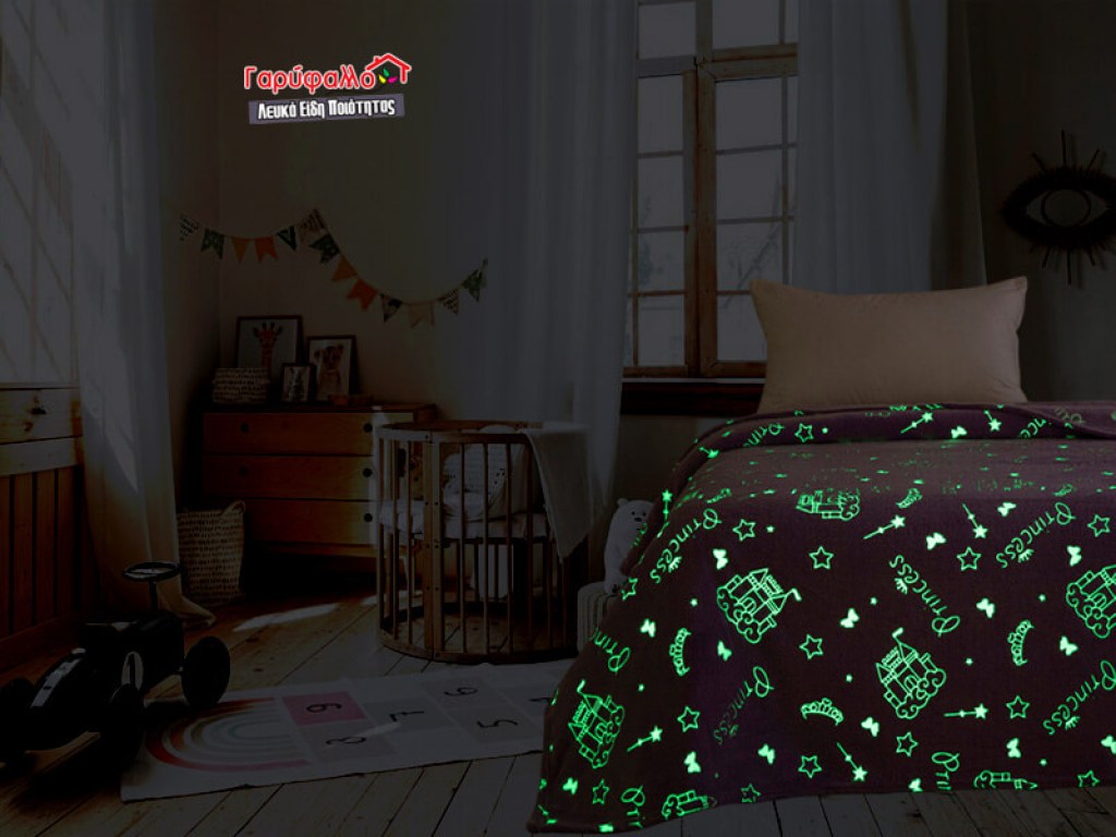 Παιδική Κουβέρτα Μονή Ροζ Κοράλ Φωσφοριζέ Princess Γαρύφαλλο 160x220 | Γαρύφαλλο - Λευκά Είδη