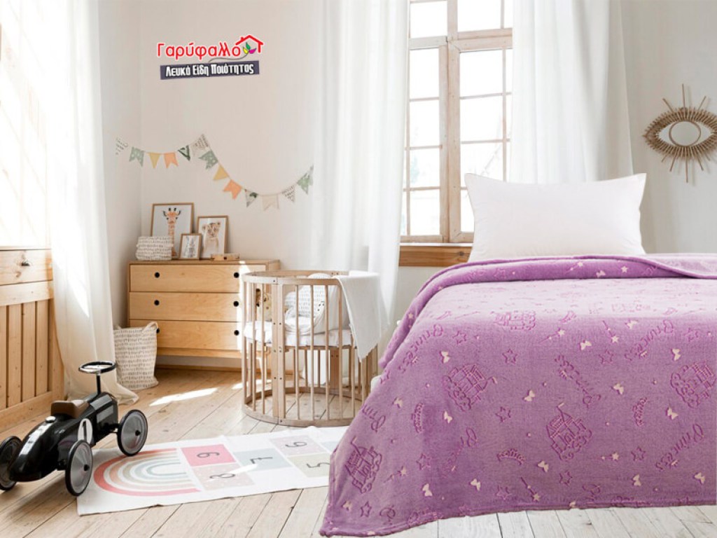 Παιδική Κουβέρτα Μονή Ροζ Κοράλ Φωσφοριζέ Princess Γαρύφαλλο 160x220 | Γαρύφαλλο - Λευκά Είδη