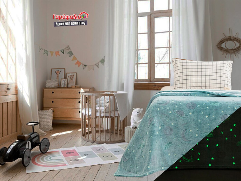 Παιδική Κουβέρτα Μονή Βεραμάν Κοράλ Φωσφοριζέ Πλανήτες Γαρύφαλλο 160x220 | Γαρύφαλλο - Λευκά Είδη