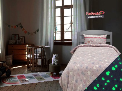 Παιδική Κουβέρτα Μονή Φωσφοριζέ Fleece Heart Γαρύφαλλο 160x220 | Γαρύφαλλο - Λευκά Είδη