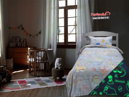 Παιδική Κουβέρτα Μονή Φωσφοριζέ Fleece Dinosaur Γαρύφαλλο 160x220 | Γαρύφαλλο - Λευκά Είδη
