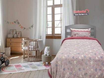 Παιδική Κουβέρτα Μονή Φωσφοριζέ Fleece με Sherpa Heart Γαρύφαλλο 160x220 | Γαρύφαλλο - Λευκά Είδη