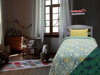 Παιδική Κουβέρτα Μονή Φωσφοριζέ Fleece με Sherpa Stars Γαρύφαλλο 160x220 | Γαρύφαλλο - Λευκά Είδη