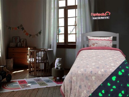 Παιδική Κουβέρτα Μονή Φωσφοριζέ Fleece με Sherpa Heart Γαρύφαλλο 160x220 | Γαρύφαλλο - Λευκά Είδη