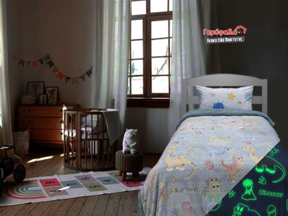 Παιδική Κουβέρτα Μονή Φωσφοριζέ Fleece με Sherpa Dinosaur Γαρύφαλλο 160x220 | Γαρύφαλλο - Λευκά Είδη