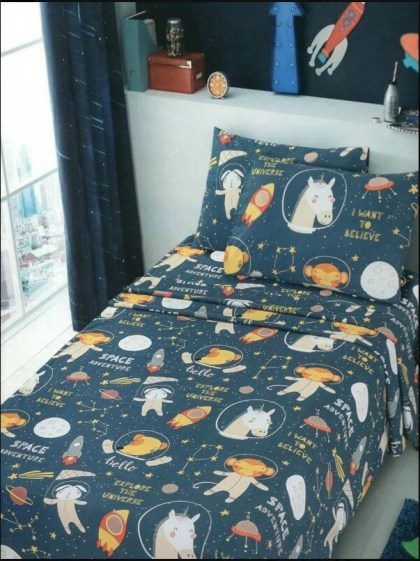 Παιδικό Κουβερλί Σκούρο Μπλε Βαμβακερό Space Γαρύφαλλο 160x240 | Γαρύφαλλο - Λευκά Είδη