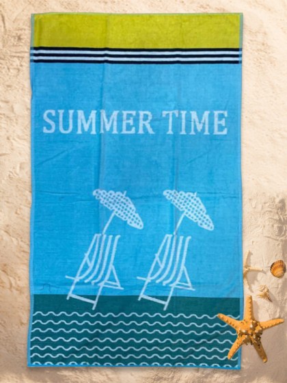 Πετσέτα Θαλάσσης Βαμβακερή Γαλάζιο Summer Time 450gsm Γαρύφαλλο 90x170 | Γαρύφαλλο - Λευκά Είδη