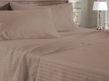 Σεντόνια Ξενοδοχείου Σετ Γίγας - King Size Καφέ Βαμβακοσατέν Ριγέ 200 κλωστών Γαρύφαλλο 240x270 | Γαρύφαλλο - λευκά Είδη