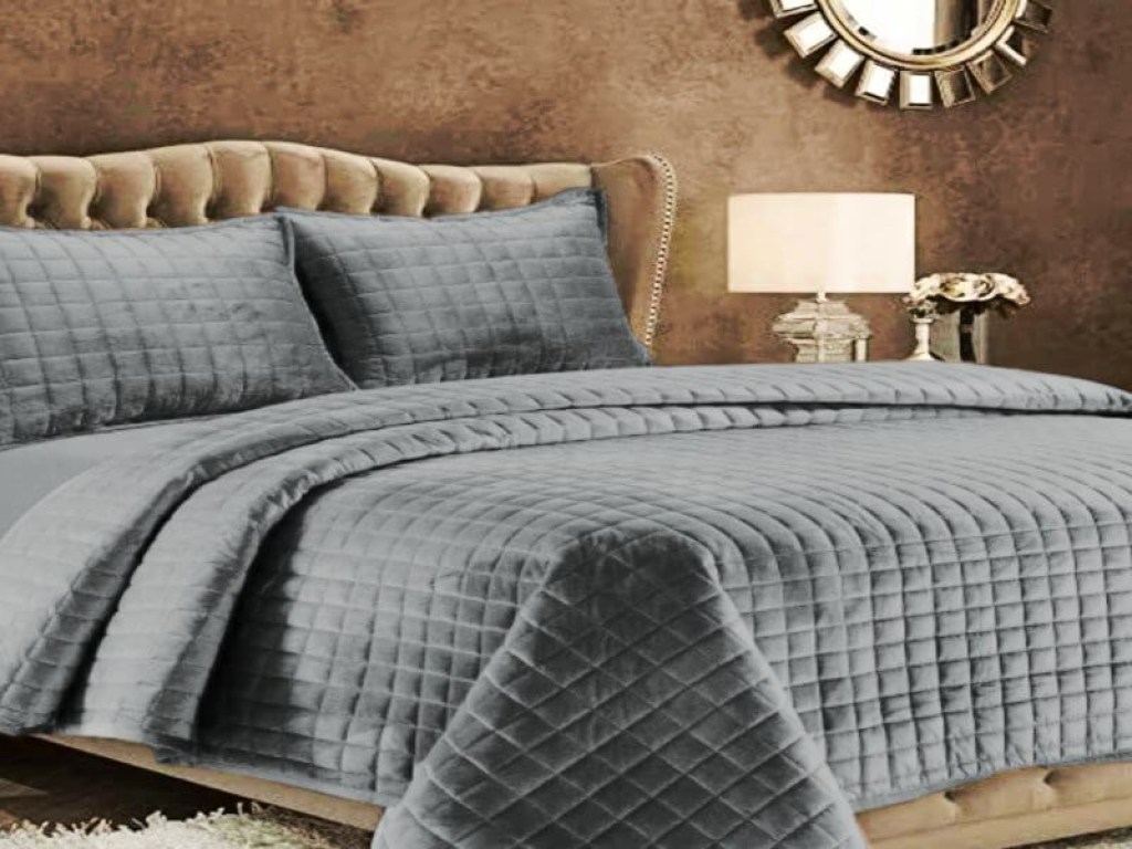 Κουβερλί Σετ Γκρι Μονόχρωμο Square Γαρύφαλλο 220x240 | Γαρύφαλλο - Λευκά Είδη