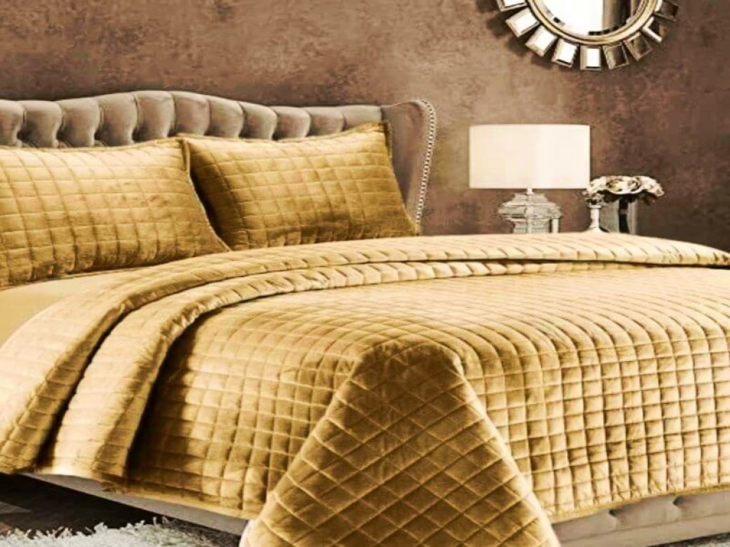 Κουβερλί Σετ Χρυσό Μονόχρωμα Square Γαρύφαλλο 220x240 | Γαρύφαλλο - Λευκά Είδη