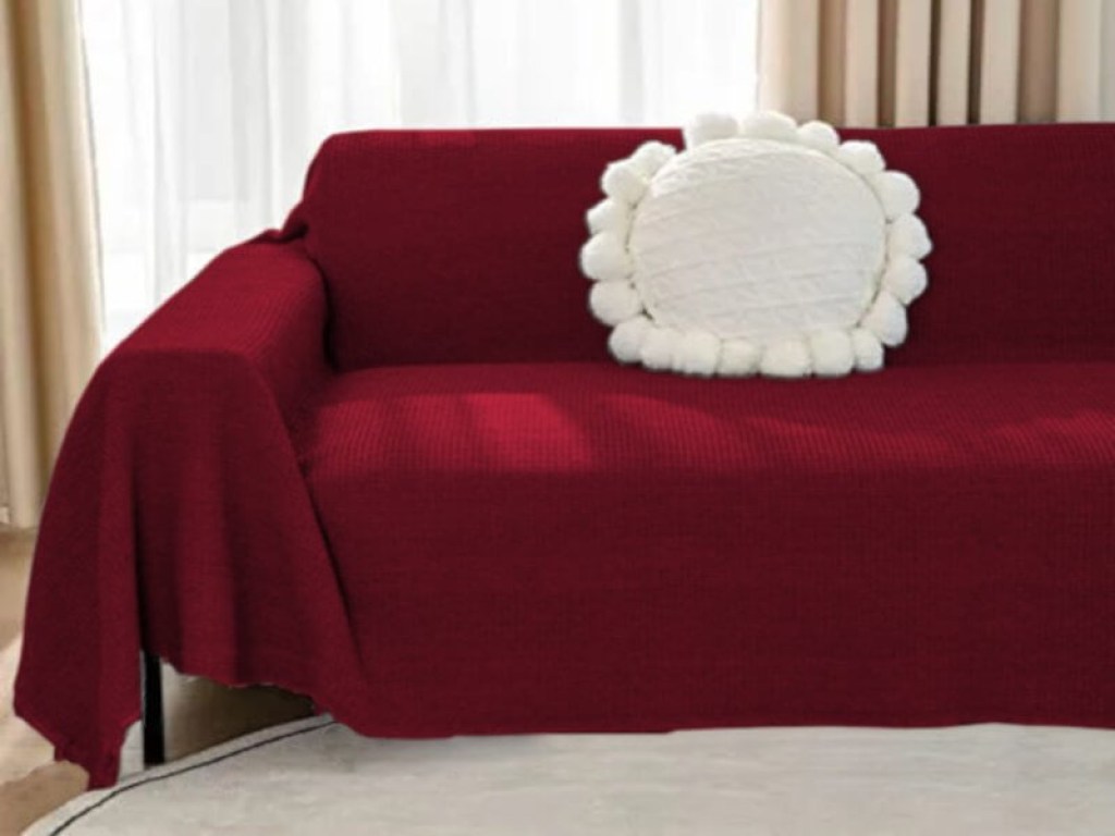 Σετ Ριχτάρια Καναπέ Σενίλ Μπορντό Μονόχρωμα One Color Γαρύφαλλο 3 ΤΜΧ | Γαρύφαλλο - Λευκά Είδη