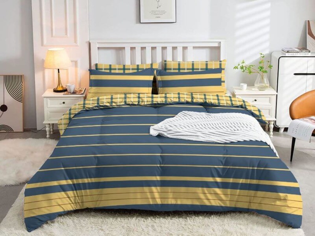 Σετ Σεντόνια Ραφ Μπλε Ριγέ Εμπριμέ 100% Βαμβακερά Γαρύφαλλο | Γαρύφαλλο - Λευκά Είδη