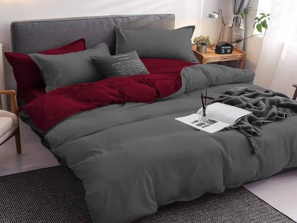 Σετ Σεντόνια Γίγας - King Size Γκρι-Μπορντό 100% Βαμβακοσατέν Δίχρωμα Γαρύφαλλο 240x270 | Γαρύφαλλο - Λευκά Είδη