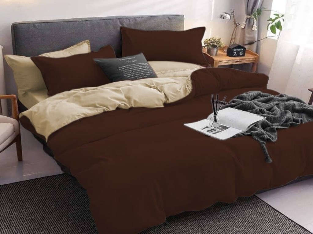 Σετ Σεντόνια Γίγας - King Size Καφέ-Μπεζ 100% Βαμβακοσατέν Δίχρωμα Γαρύφαλλο 240x270 | Γαρύφαλλο - Λευκά Είδη