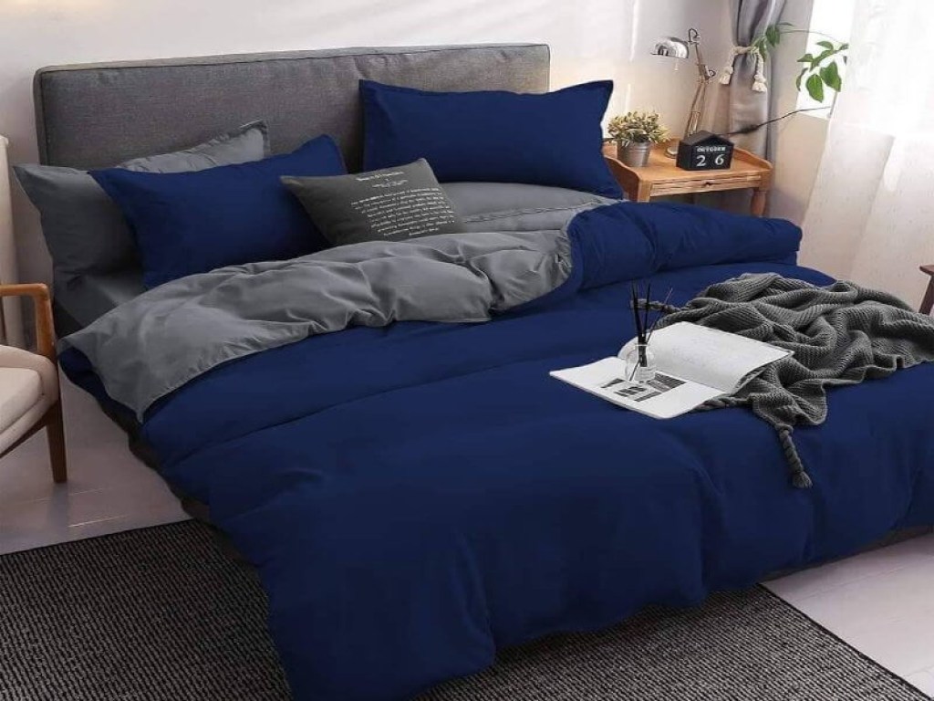 Σετ Σεντόνια Γίγας - King Size Μπλε-Γκρι 100% Βαμβακοσατέν Δίχρωμα Γαρύφαλλο 240x270 | Γαρύφαλλο - Λευκά Είδη