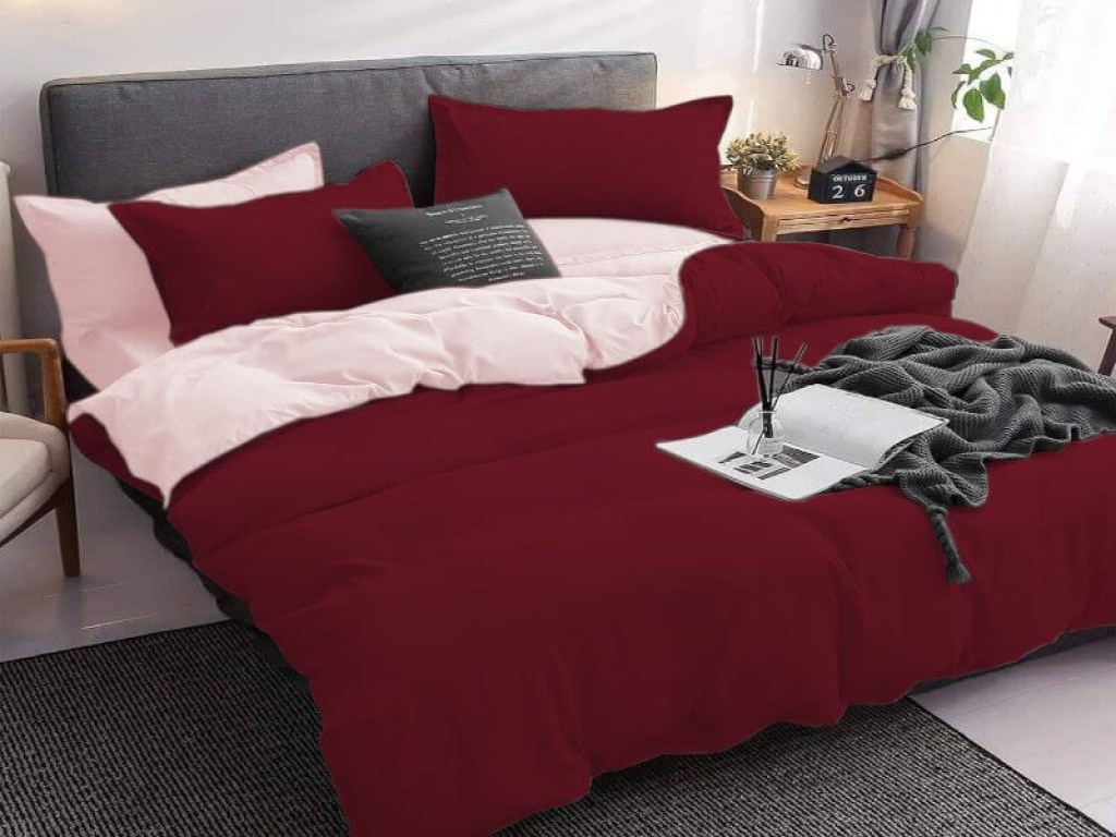 Σετ Σεντόνια Γίγας - King Size Μπορντό-Σομόν 100% Βαμβακοσατέν Δίχρωμα Γαρύφαλλο 240x270 | Γαρύφαλλο - Λευκά Είδη
